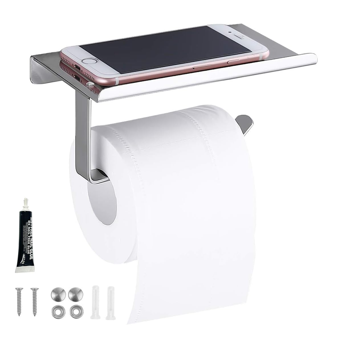 HASTHIP Toilet Paper Holder Shelf - Wall Mounted Stainless Steel Toilet Paper Holder with Phone Shelf, Toilet Paper Roll Holder for Bathroom Accessories (Sliver) HASTHIP Toilet Paper Holder Shelf - Wall Mounted Stainless Steel Toilet Paper Holder with Phone Shelf, Toilet Paper Roll Holder for Bathroom Accessories (Sliver)